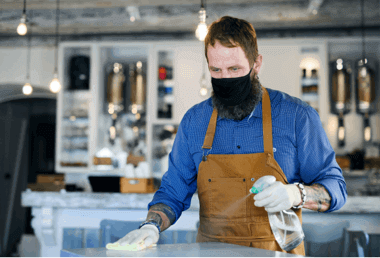 coffee shop man owner working with face mask and g MSEET2C 1